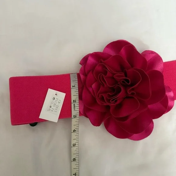 Fuchsia statement satin flower wide elastic waistband belt - Picture 6 of 8